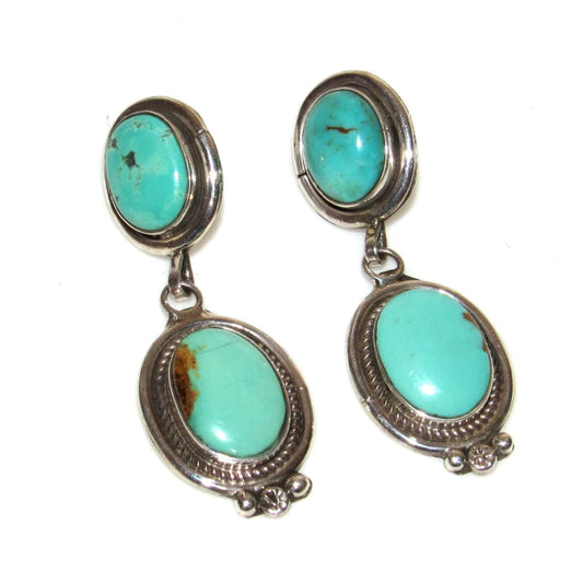 Navajo Royston Turquoise Dangle Earrings Sterling Silver R.