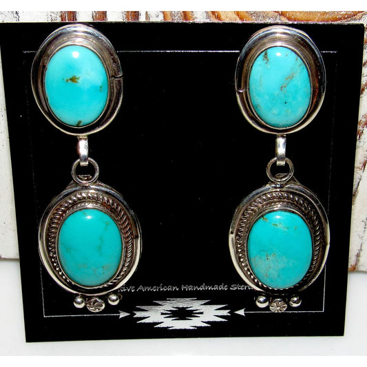 Navajo Royston Turquoise Dangle Earrings Sterling Silver R.