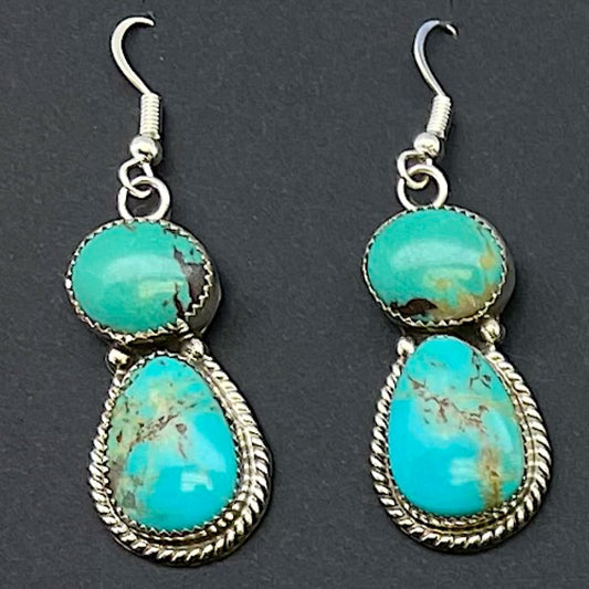 Navajo Royston Turquoise Dangle Earrings Sterling Silver R.