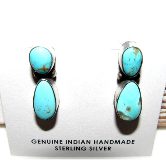 Navajo Royston Turquoise Dangle Earrings Sterling Silver T