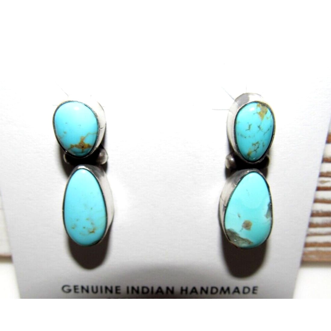 Navajo Royston Turquoise Dangle Earrings Sterling Silver T