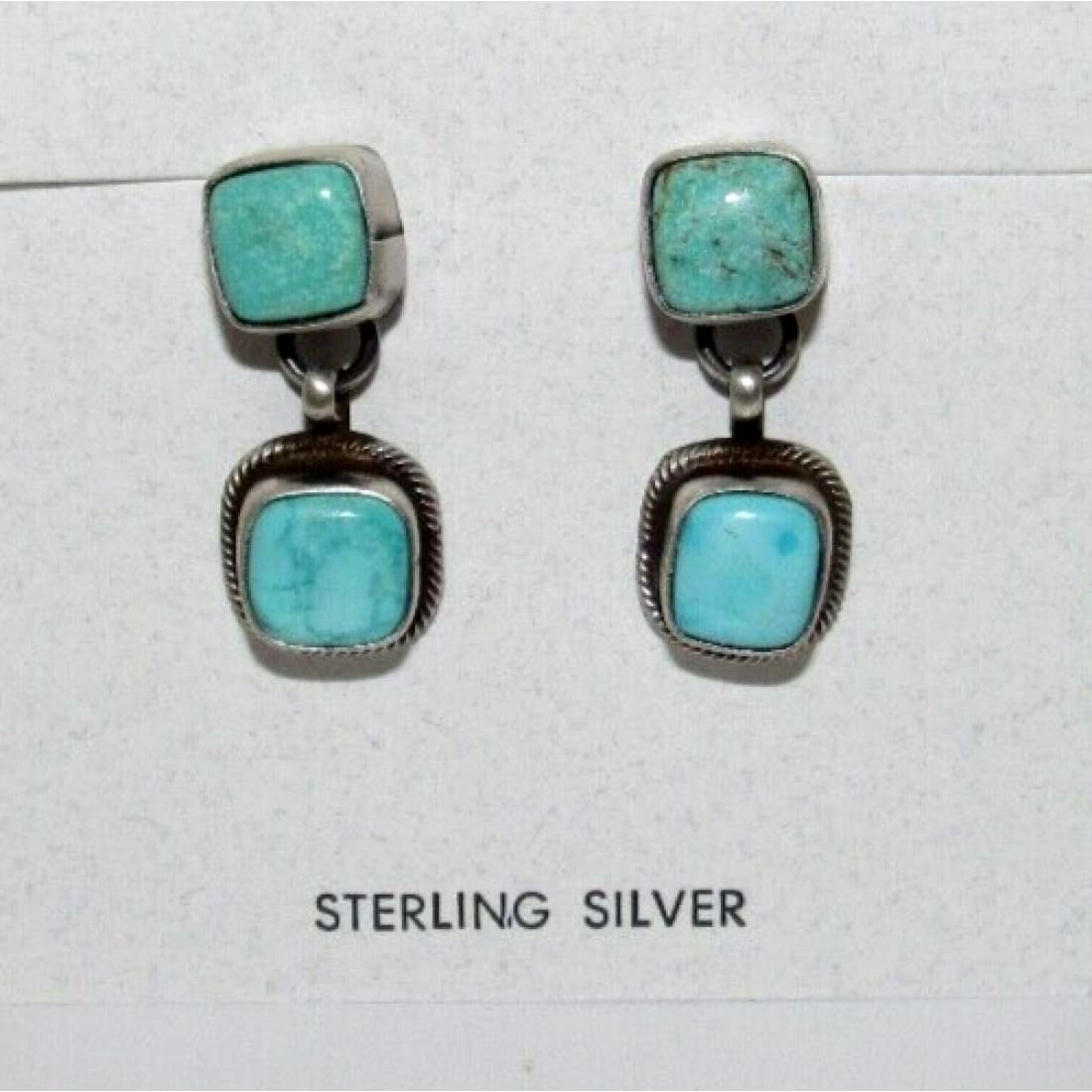 Navajo Royston Turquoise Dangle Earrings Sterling Silver T