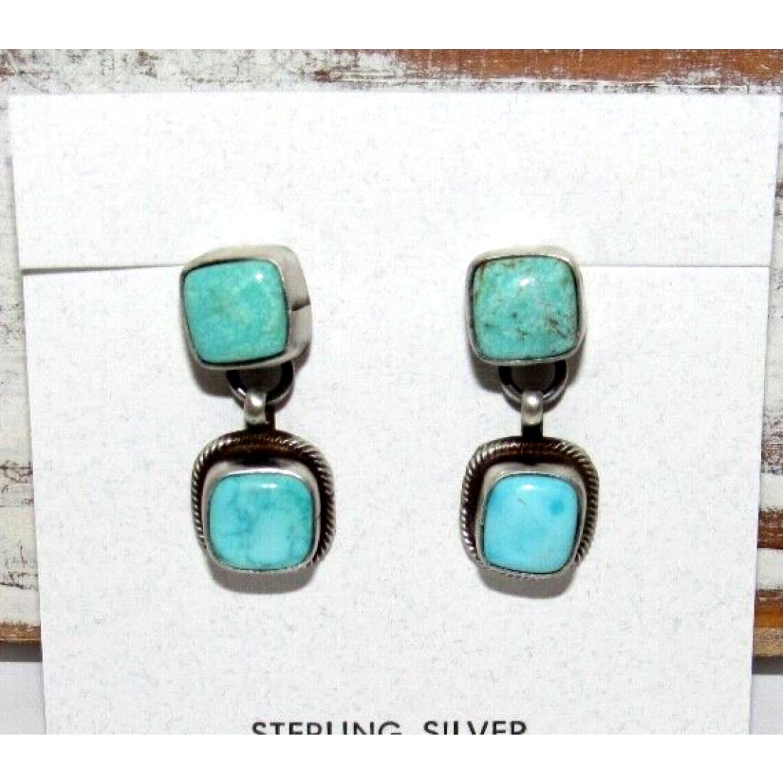 Navajo Royston Turquoise Dangle Earrings Sterling Silver T