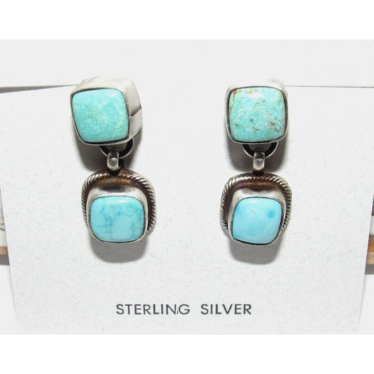 Navajo Royston Turquoise Dangle Earrings Sterling Silver T