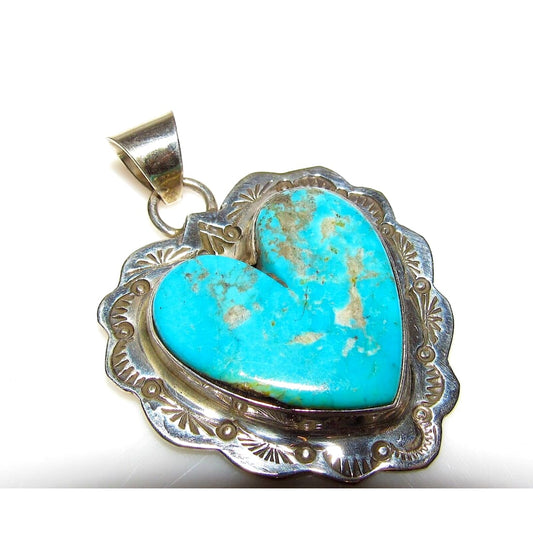 Navajo Royston Turquoise Heart Pendant Sterling Silver M