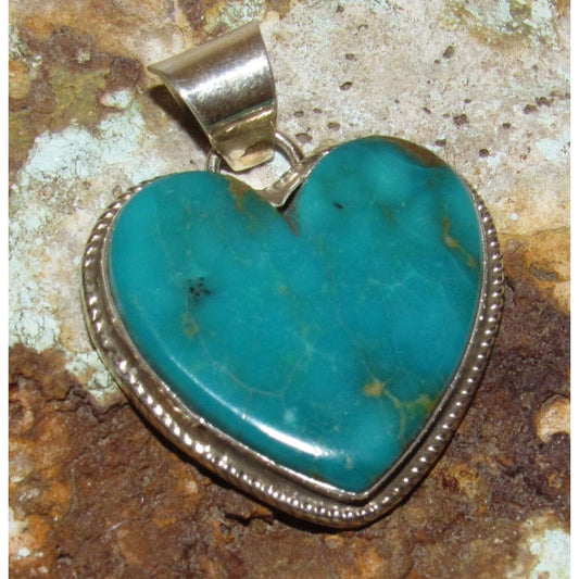 Navajo Royston Turquoise Heart Pendant Sterling Silver