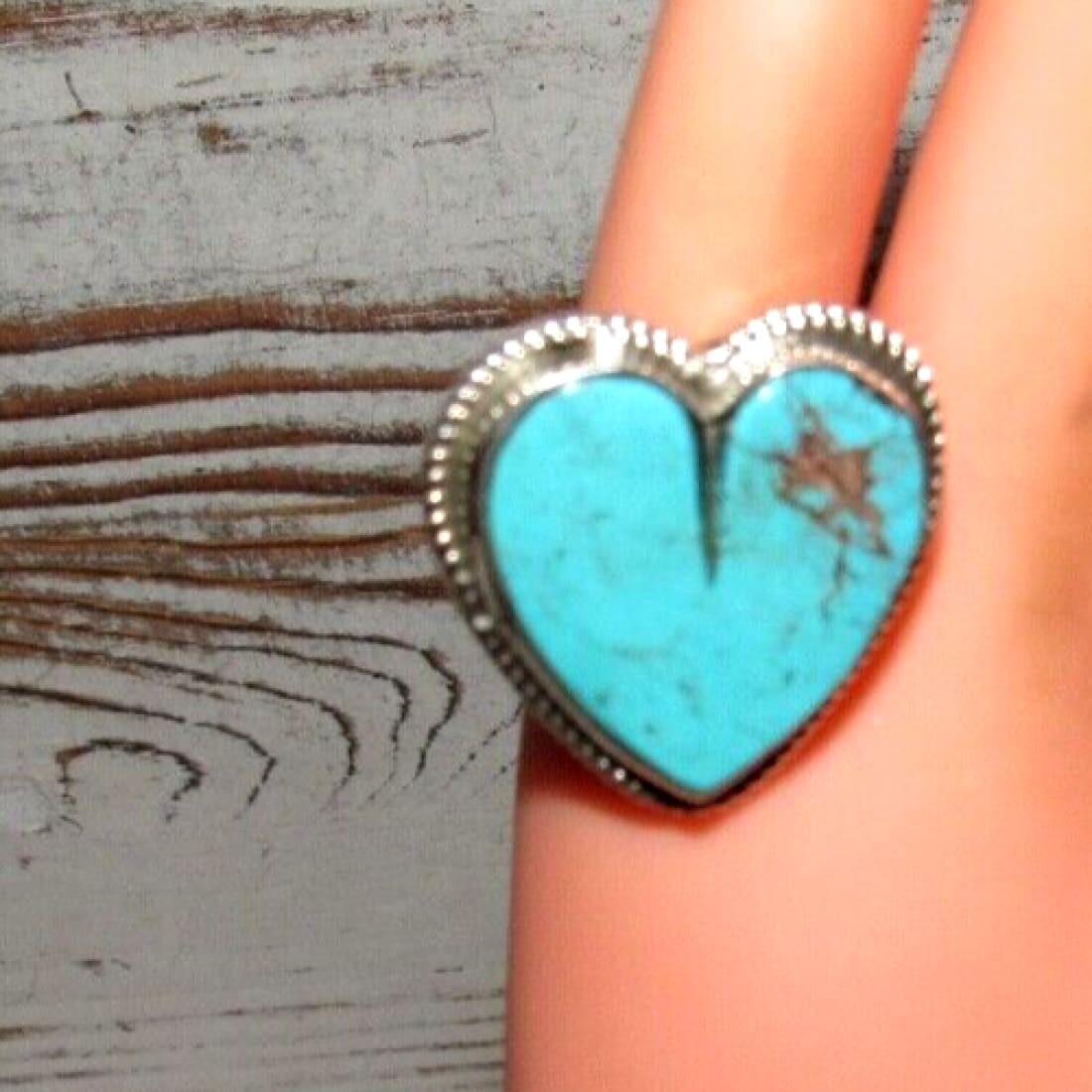 Navajo Royston Turquoise Heart Ring Sz 5.5 Sterling Silver
