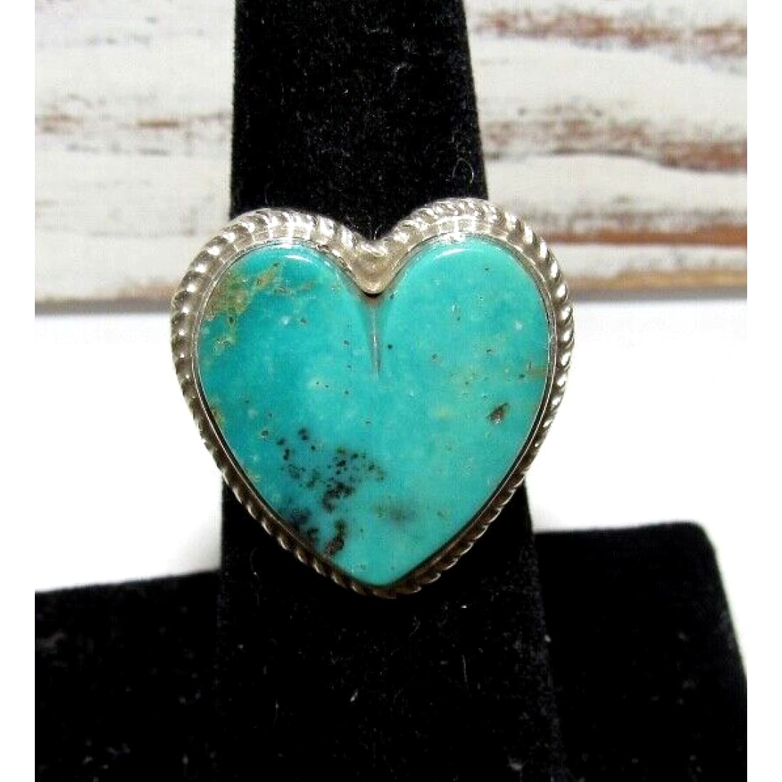 Navajo Royston Turquoise Heart Ring Sz 6 Sterling Silver