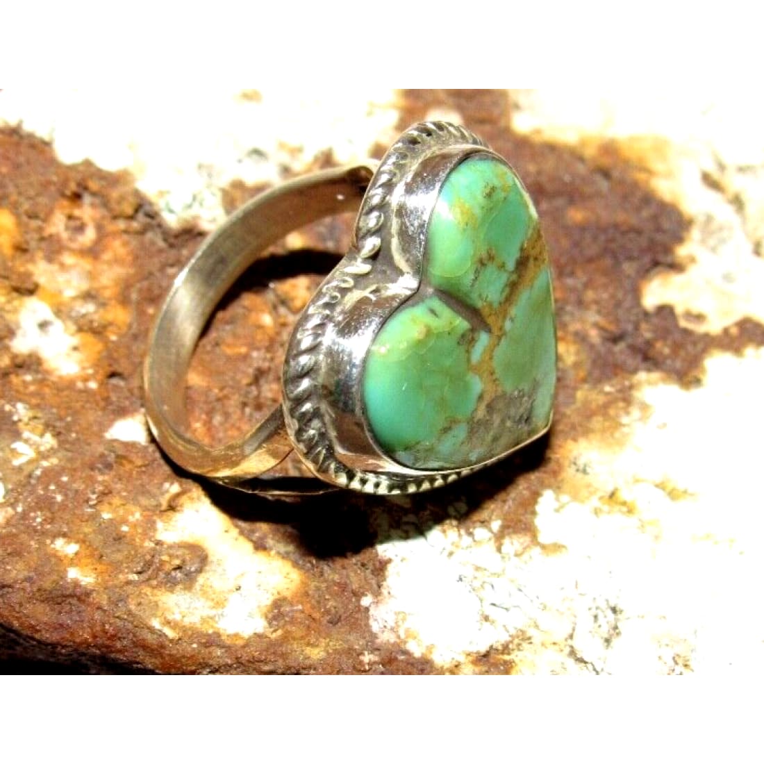 Navajo Royston Turquoise Heart Ring Sz 6 Sterling Silver M.