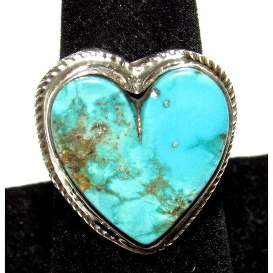 Navajo Royston Turquoise Heart Ring Sz 7.5 Sterling Silver