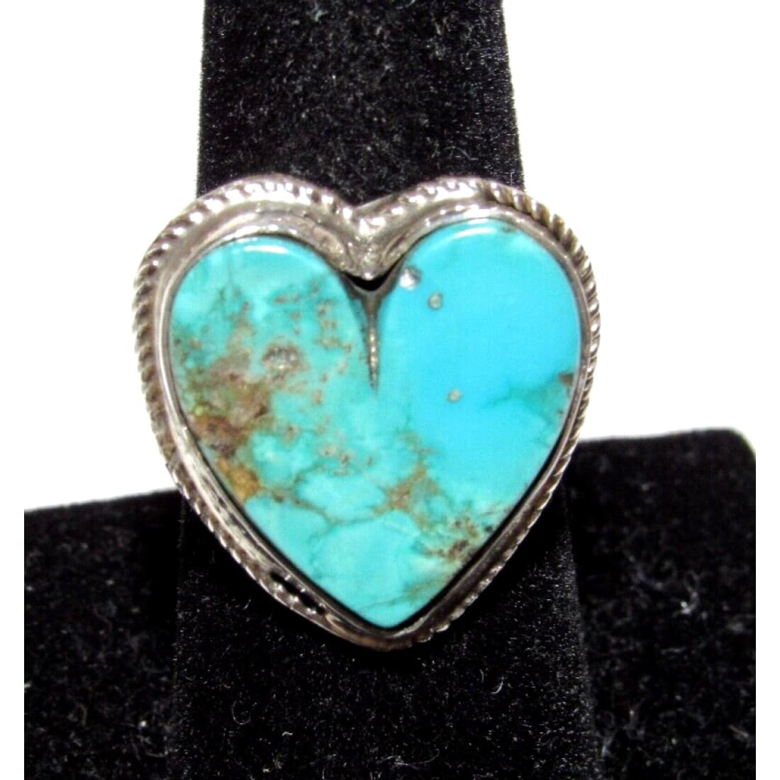 Navajo Royston Turquoise Heart Ring Sz 7.5 Sterling Silver