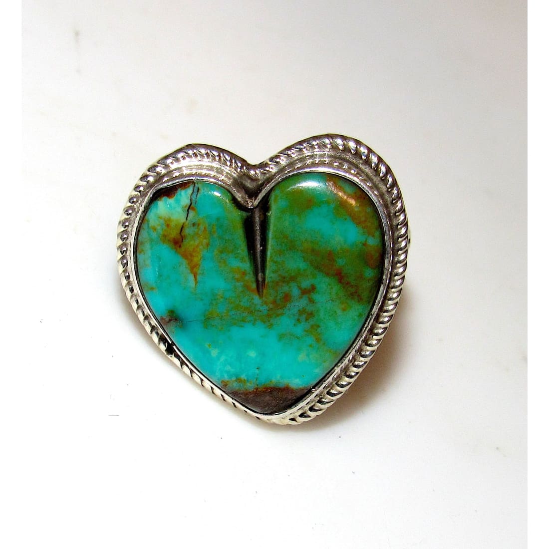 Navajo Royston Turquoise Heart Ring Sz 7.5 Sterling Silver