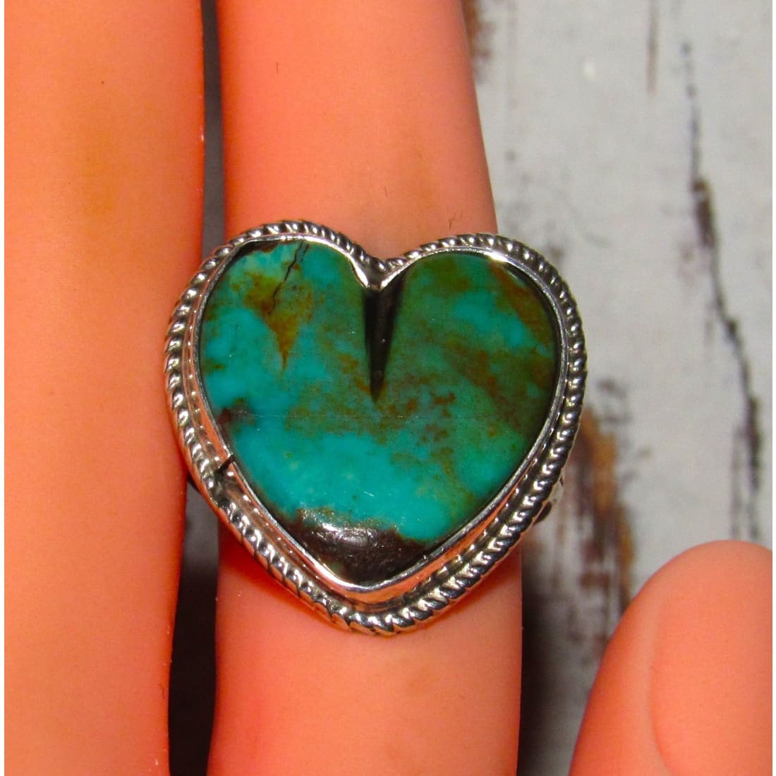 Navajo Royston Turquoise Heart Ring Sz 7.5 Sterling Silver