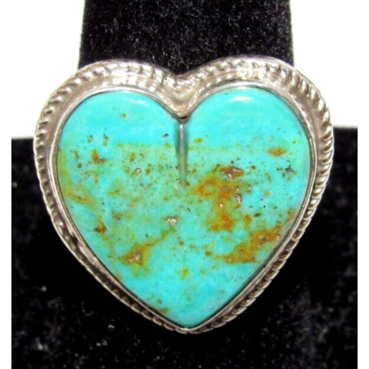 Navajo Royston Turquoise Heart Ring Sz 8.5 Sterling Silver