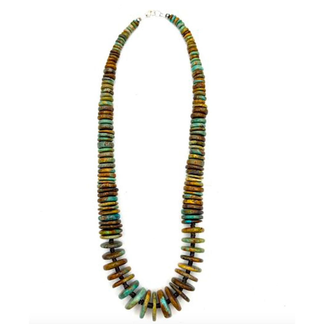 Navajo Royston Turquoise Heishi Necklace Sterling Silver