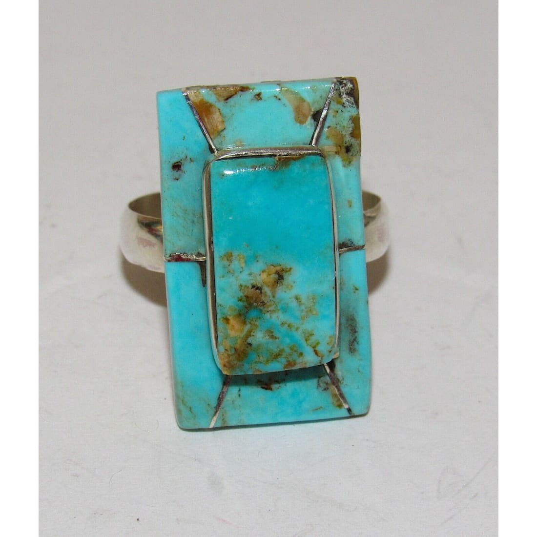 Navajo Royston Turquoise Inlay Ring Size 11 Sterling Silver