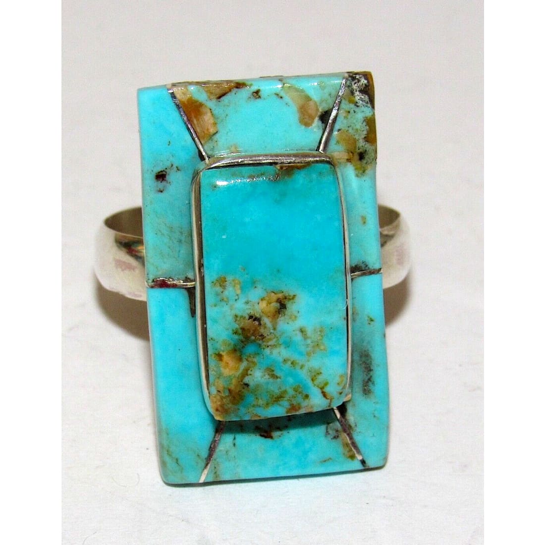 Navajo Royston Turquoise Inlay Ring Size 11 Sterling Silver