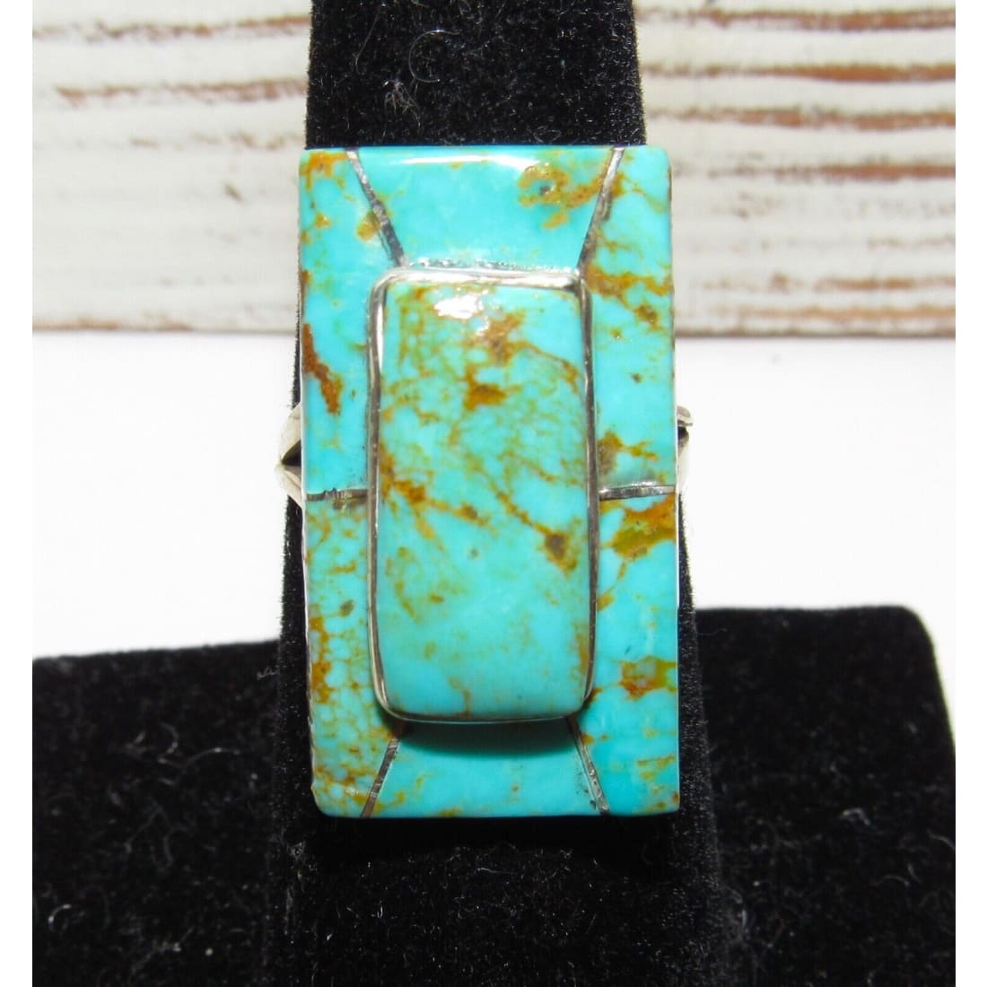 Navajo Royston Turquoise Inlay Ring Size 6.5 Sterling Silver