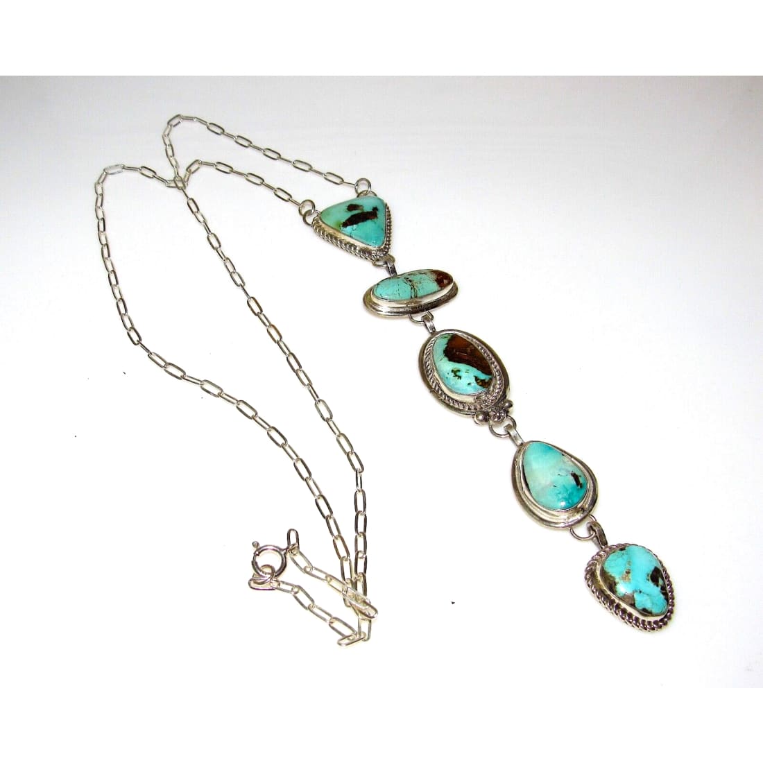 Navajo Royston Turquoise Lariat Necklace Sterling Silver K.
