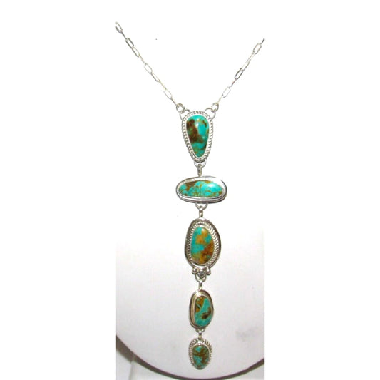 Navajo Royston Turquoise Lariat Necklace Sterling Silver K.
