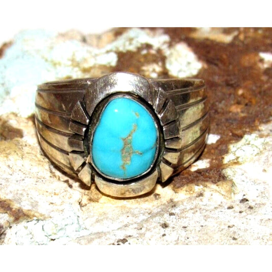 Navajo Royston Turquoise Men Ring Size 10 Sterling Silver