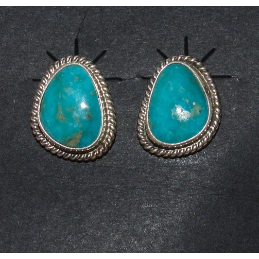 Navajo Royston Turquoise Post Earrings Sterling Silver