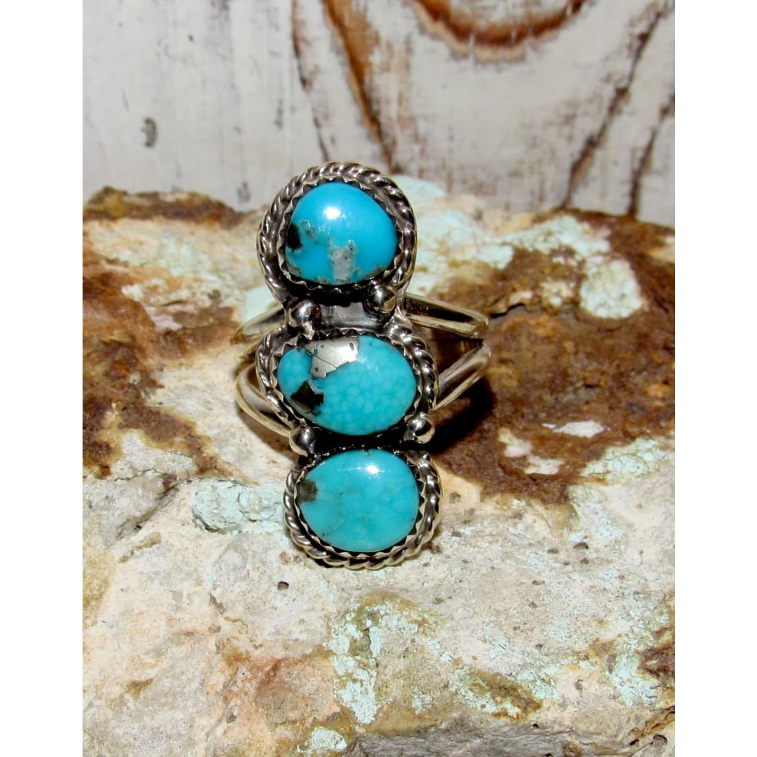 Navajo Royston Turquoise Ring Sz 7.5 Sterling Silver Signed