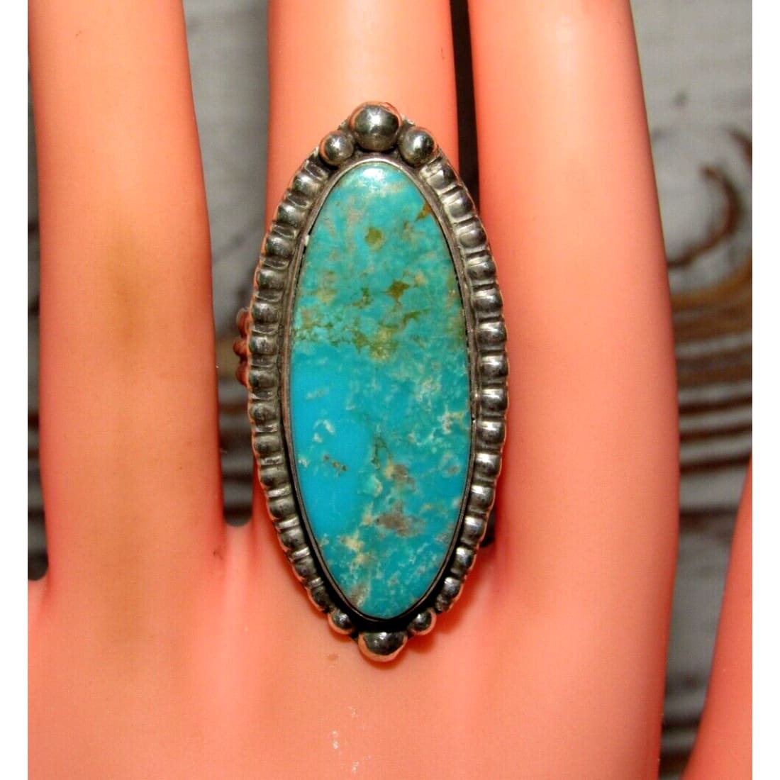 Navajo Royston Turquoise Ring Sz 8 Adjustable Sterling