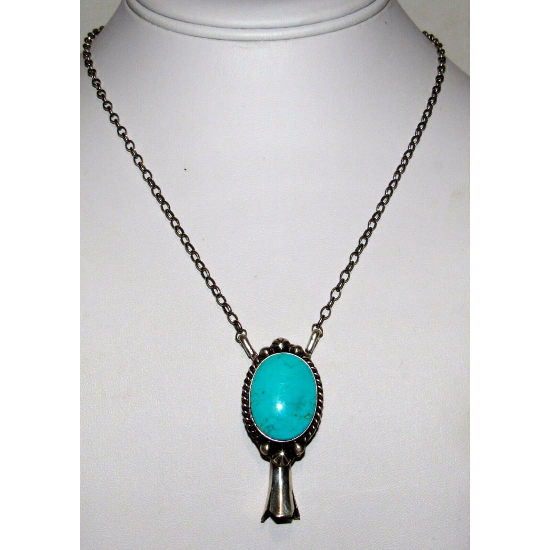 Navajo Royston Turquoise Squash Blossom Necklace Sterling