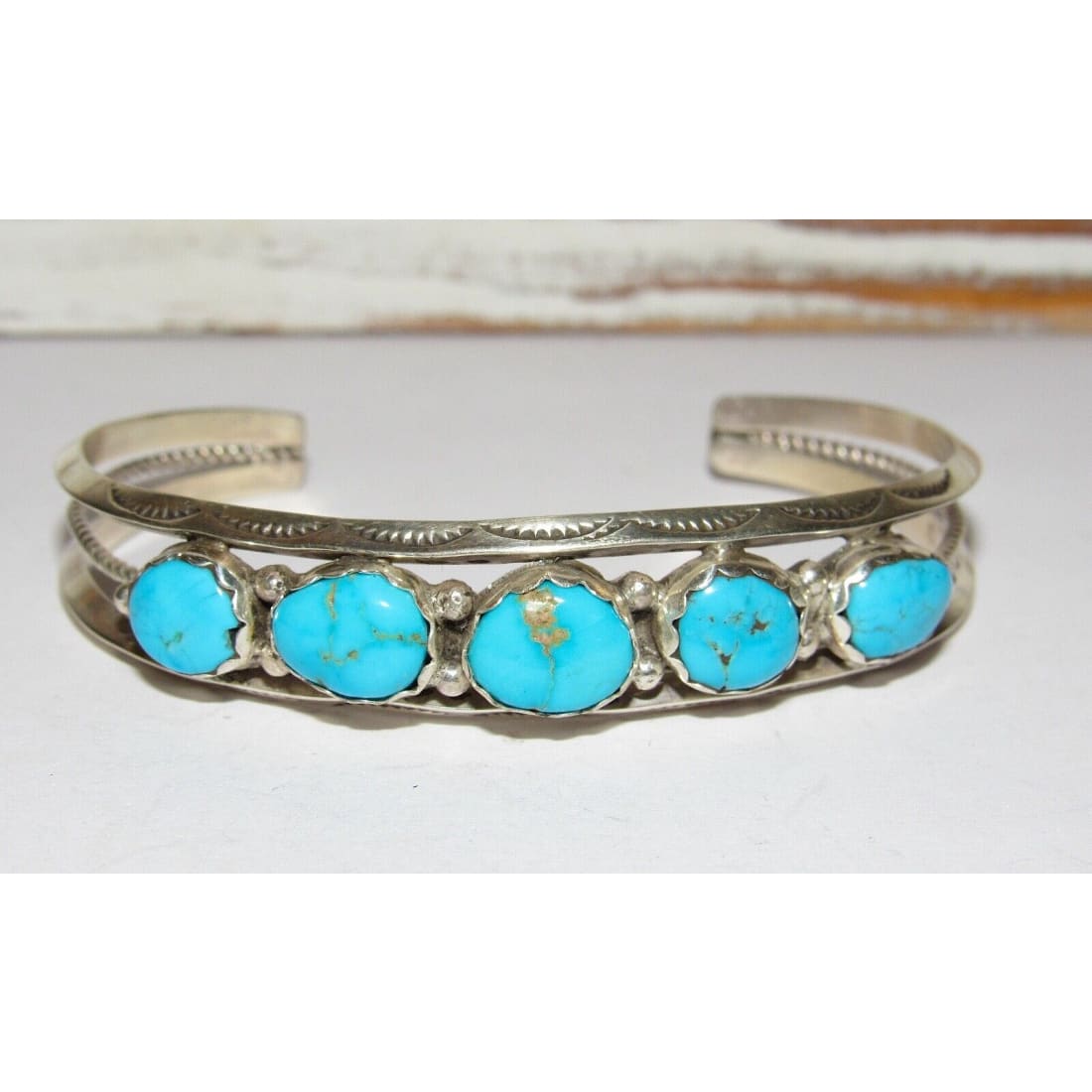 Navajo Royston Turquoise Stacker Cuff Bracelet Sterling