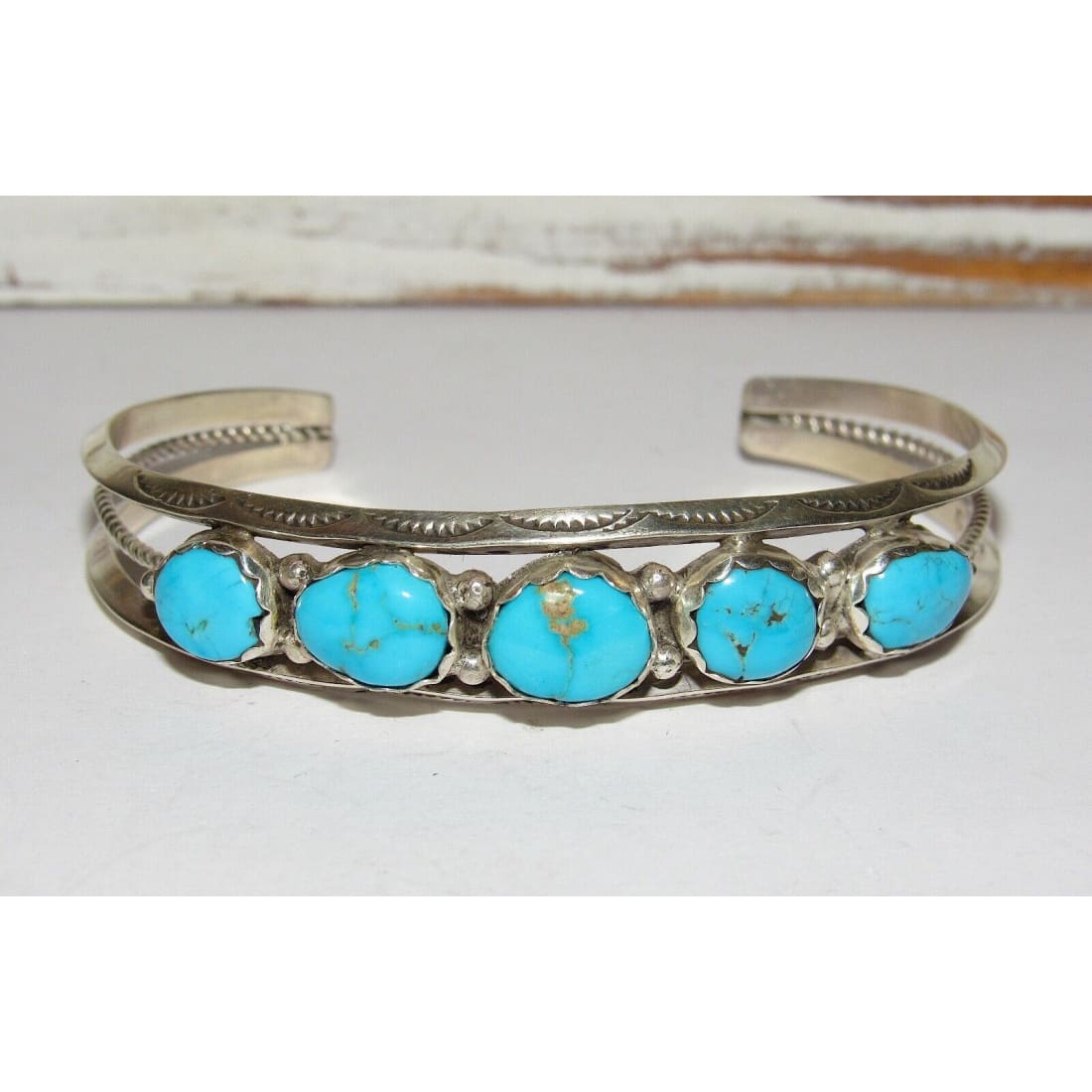 Navajo Royston Turquoise Stacker Cuff Bracelet Sterling