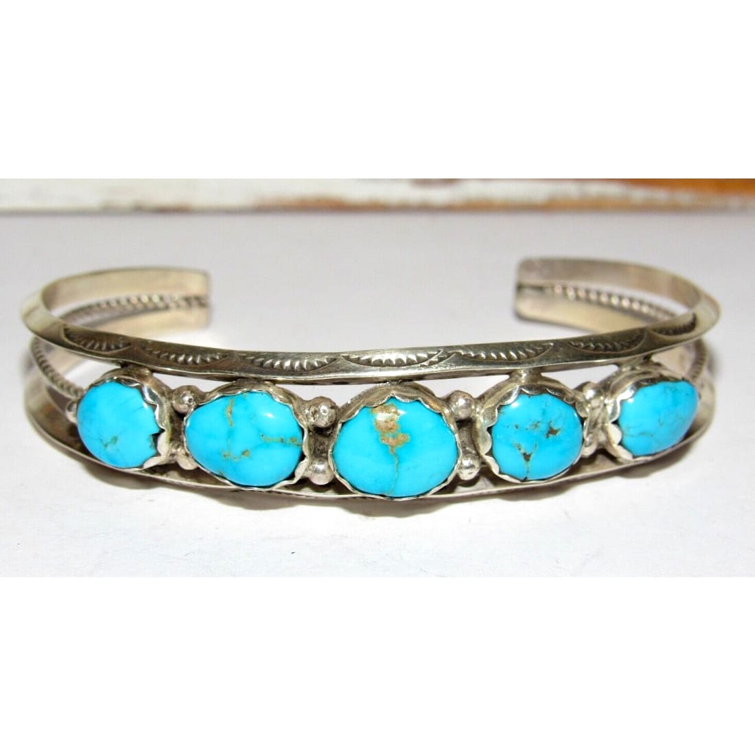 Navajo Royston Turquoise Stacker Cuff Bracelet Sterling