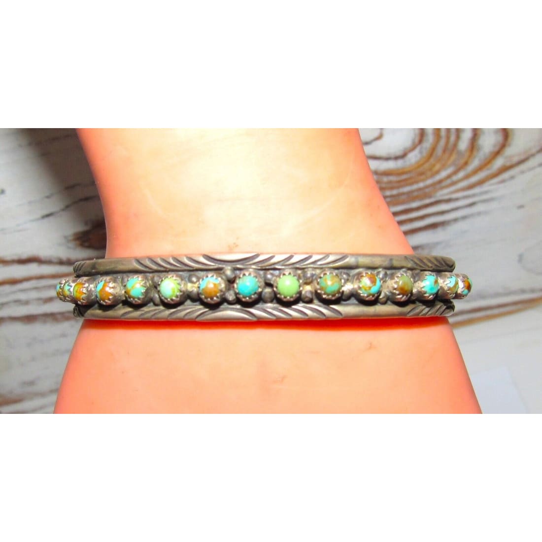 Navajo Royston Turquoise Stacker Cuff Bracelet Sterling