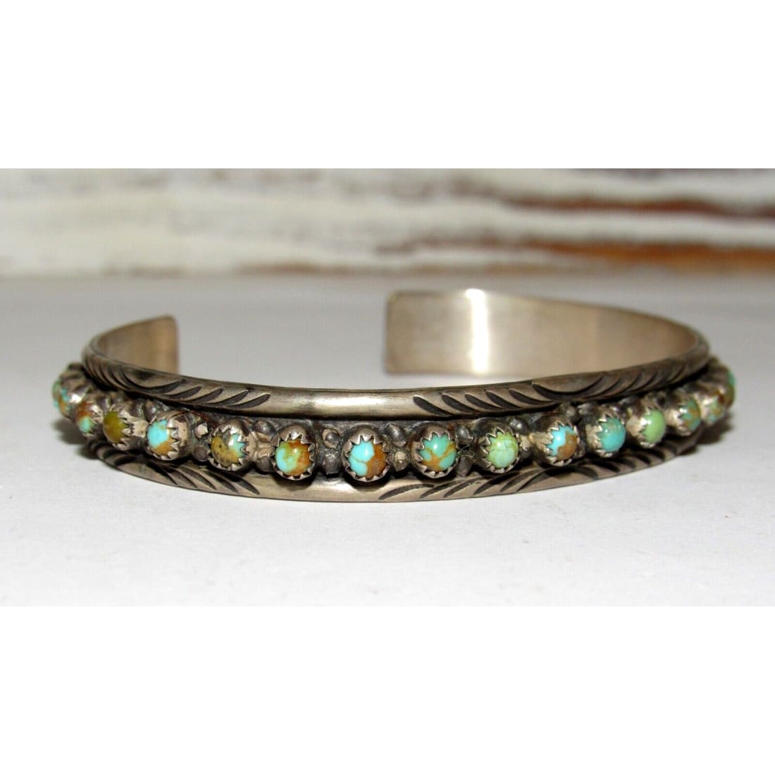 Navajo Royston Turquoise Stacker Cuff Bracelet Sterling