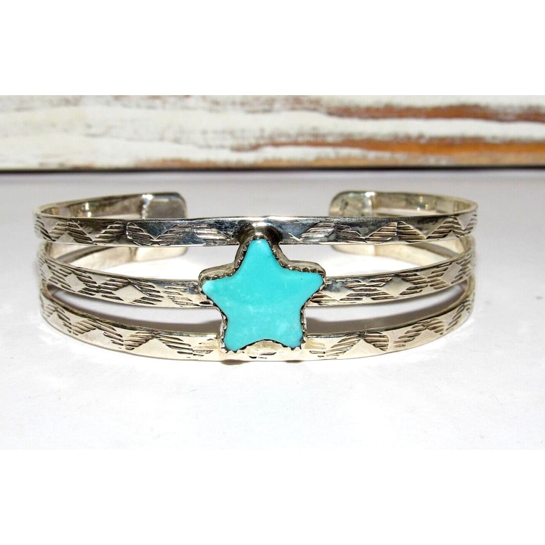 Navajo Royston Turquoise Star Cuff Bracelet Native American