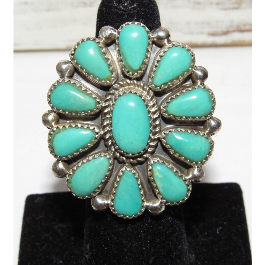 Navajo Royston Turquoise Statement Cluster Ring Sz 6