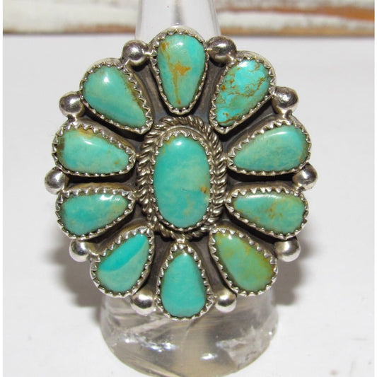 Navajo Royston Turquoise Statement Cluster Ring Sz 7.5