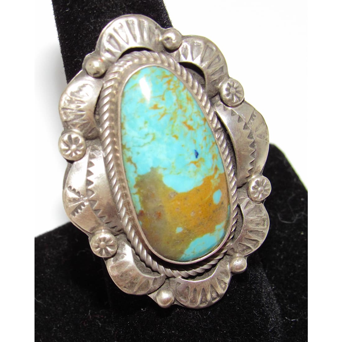 Navajo Royston Turquoise Statement Ring Sz 7.5 Sterling