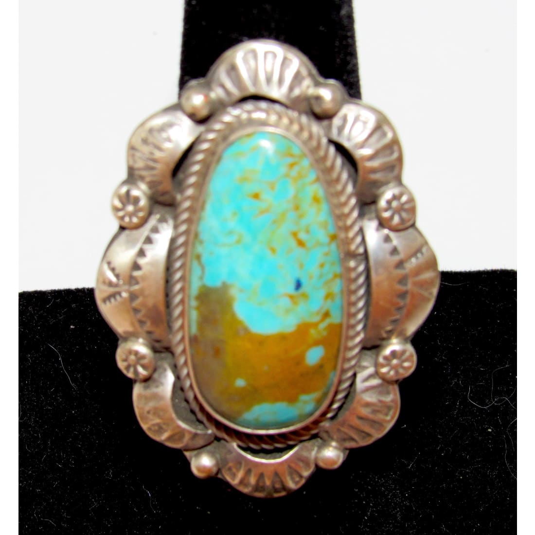 Navajo Royston Turquoise Statement Ring Sz 7.5 Sterling