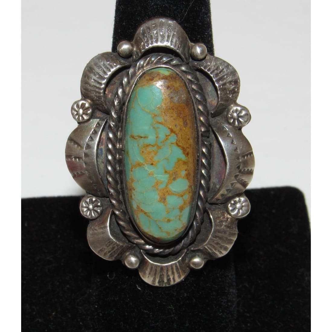Navajo Royston Turquoise Statement Ring Sz 7.5 Sterling