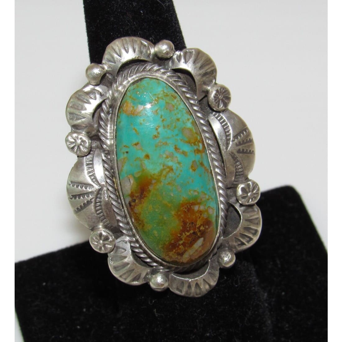 Navajo Royston Turquoise Statement Ring Sz 7 Sterling Silver