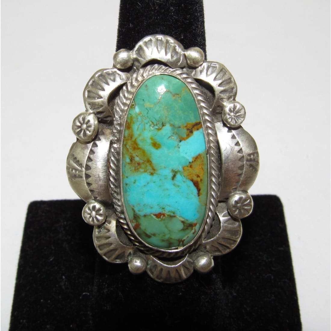Navajo Royston Turquoise Statement Ring Sz 7 Sterling Silver