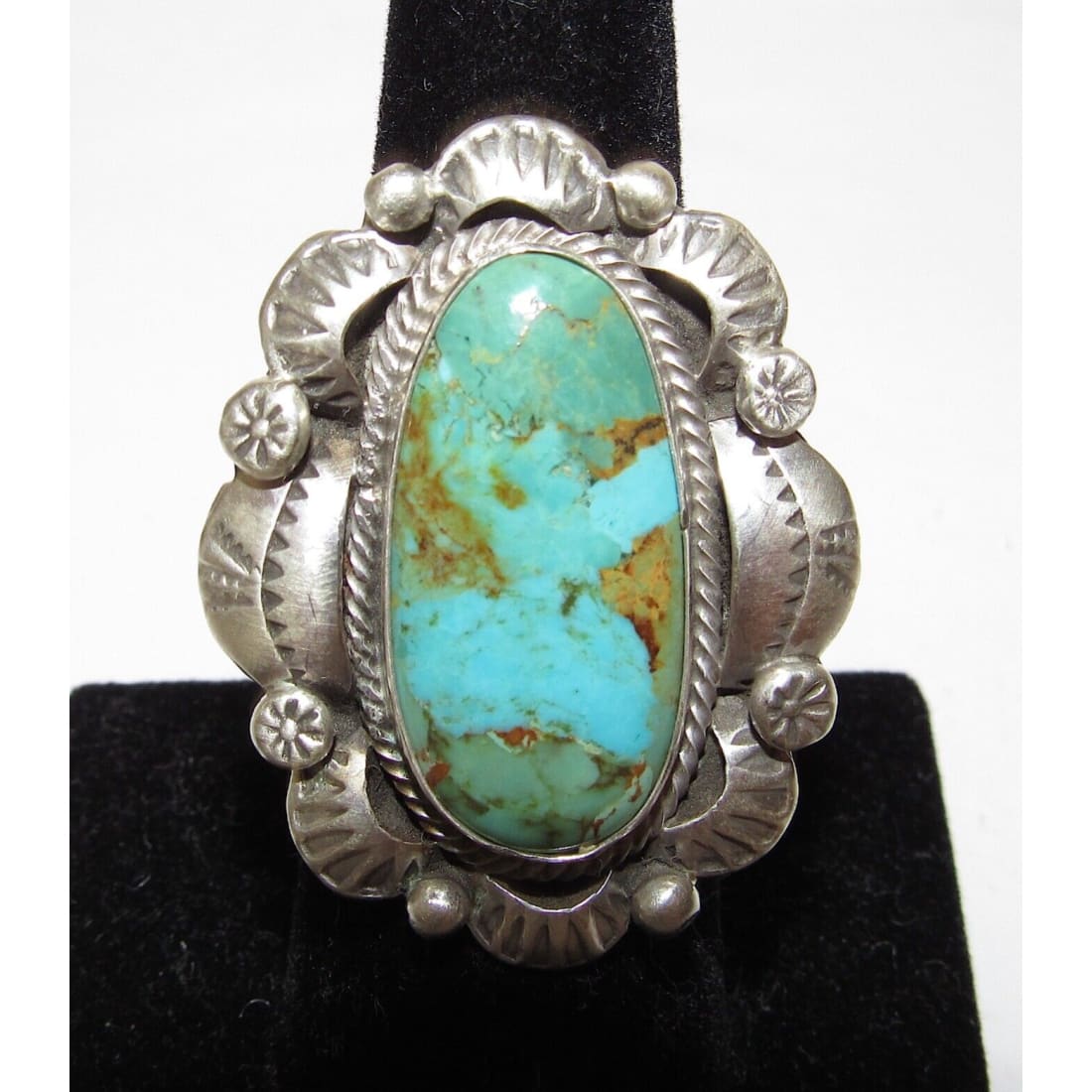 Navajo Royston Turquoise Statement Ring Sz 7 Sterling Silver