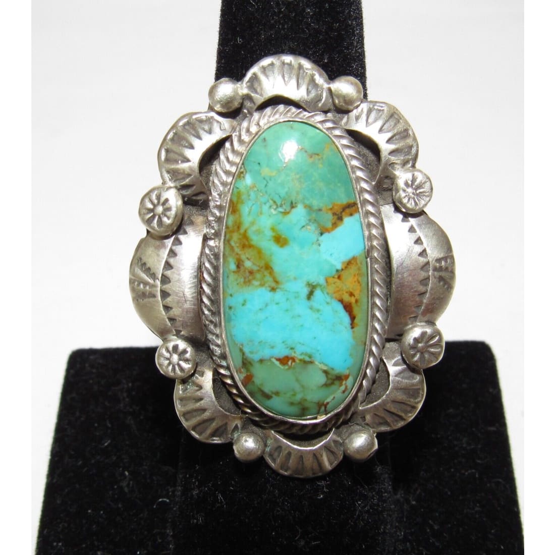 Navajo Royston Turquoise Statement Ring Sz 7 Sterling Silver