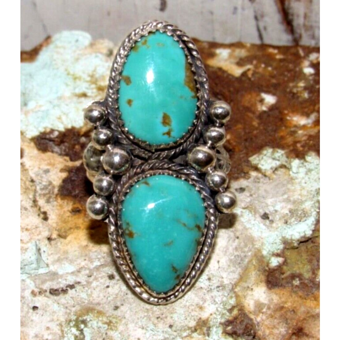 Navajo Royston Turquoise Statement Ring Sz 8 Sterling