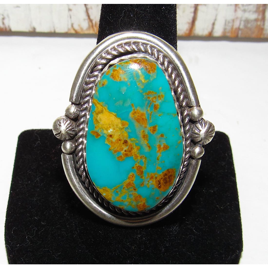 Navajo Royston Turquoise Statement Ring Sz 9 Sterling