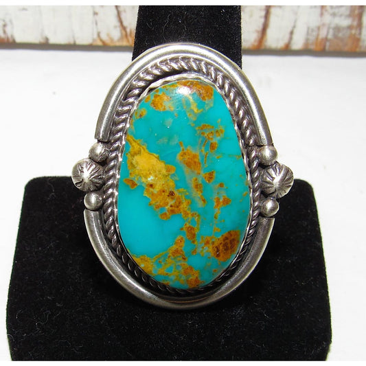 Navajo Royston Turquoise Statement Ring Sz 9 Sterling