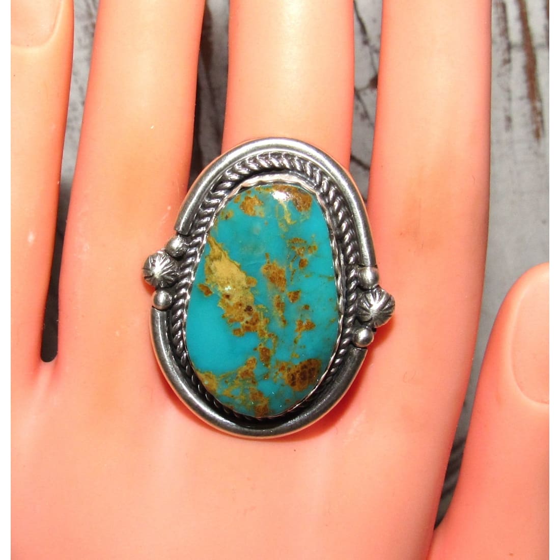 Navajo Royston Turquoise Statement Ring Sz 9 Sterling