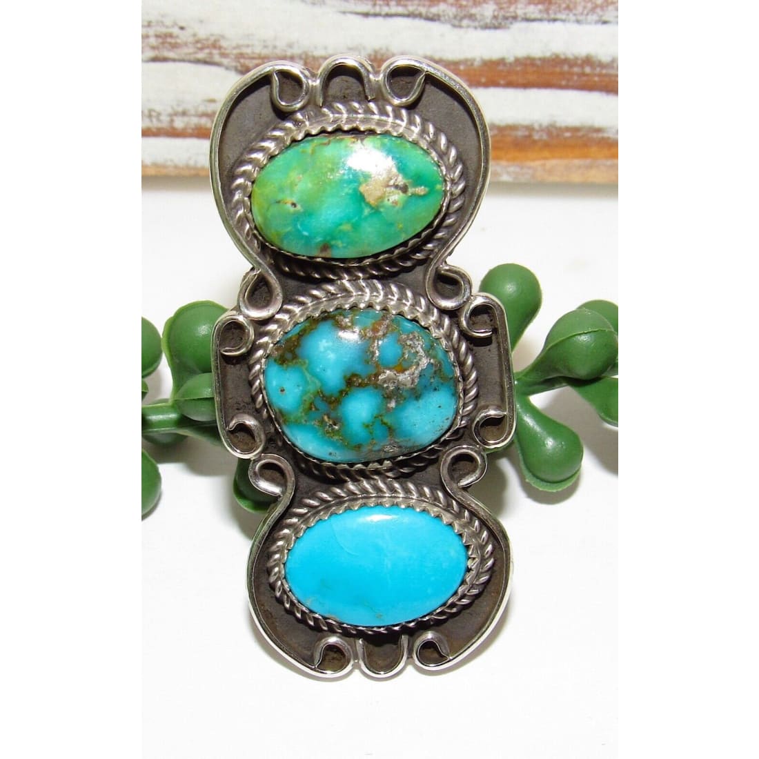 Navajo Royston Turquoise Statement Ring Sz 9 Sterling Silver