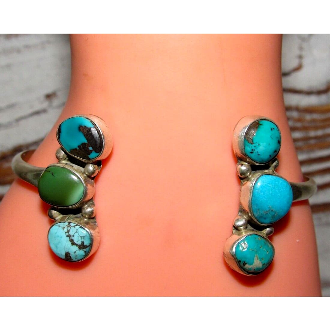 Navajo Royston Turquoise Sterling Open Stacker Cuff Bracelet